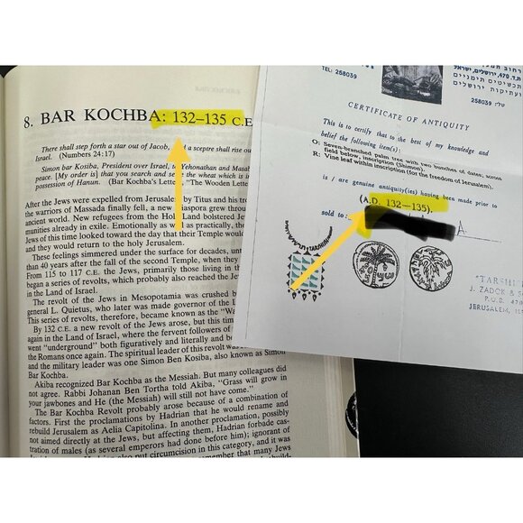 JUDAEA, Bar Kochba Revolt. 132-135 CE. Coin W/ COA - Picture 6 of 13